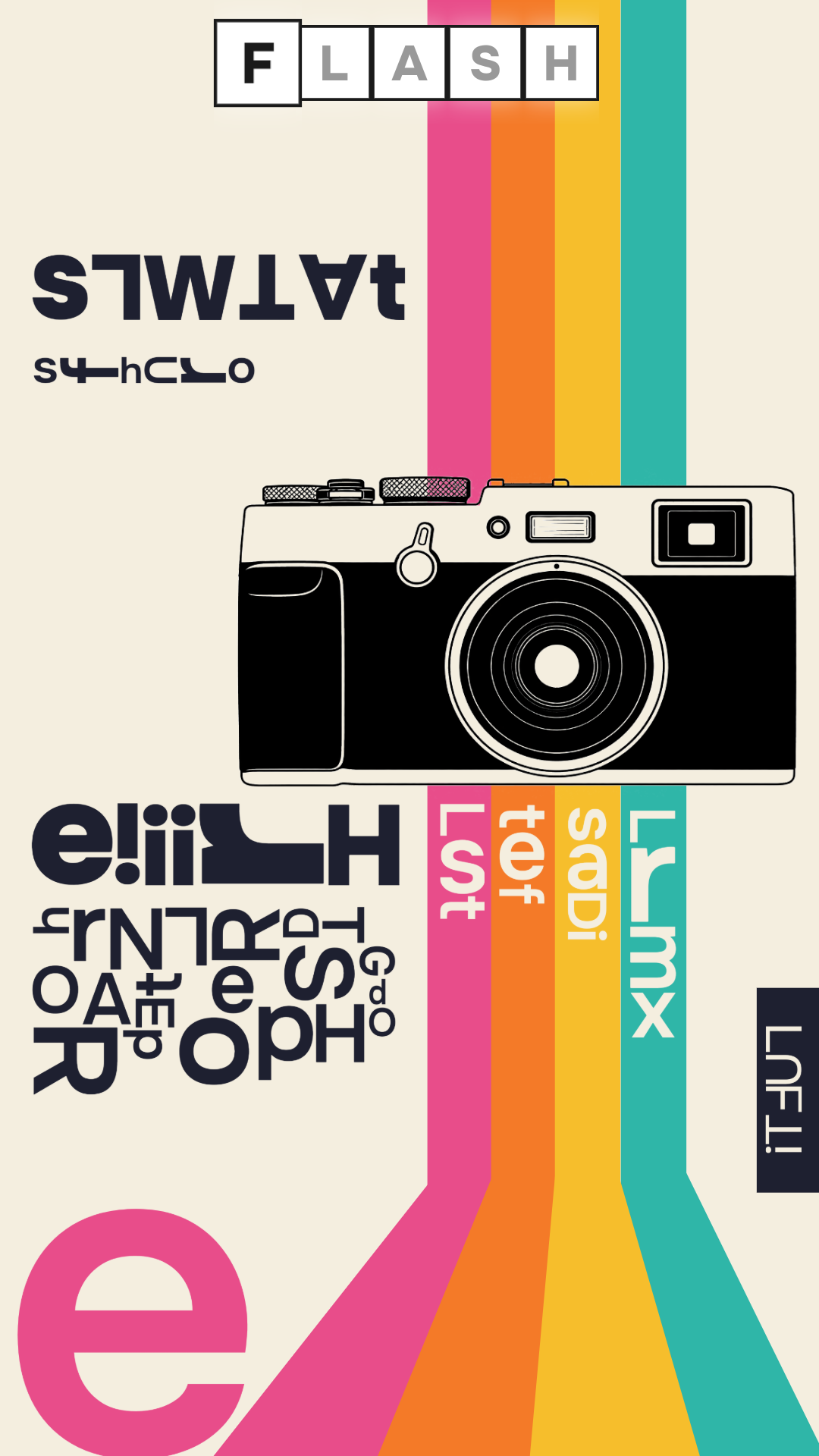 FLASH — a retro camera poster of letters